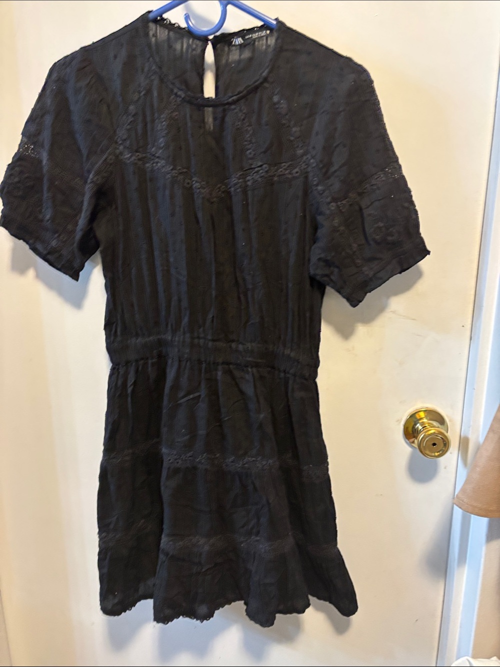 Zara Black Lace-Detail Short Sleeve Casual Dress